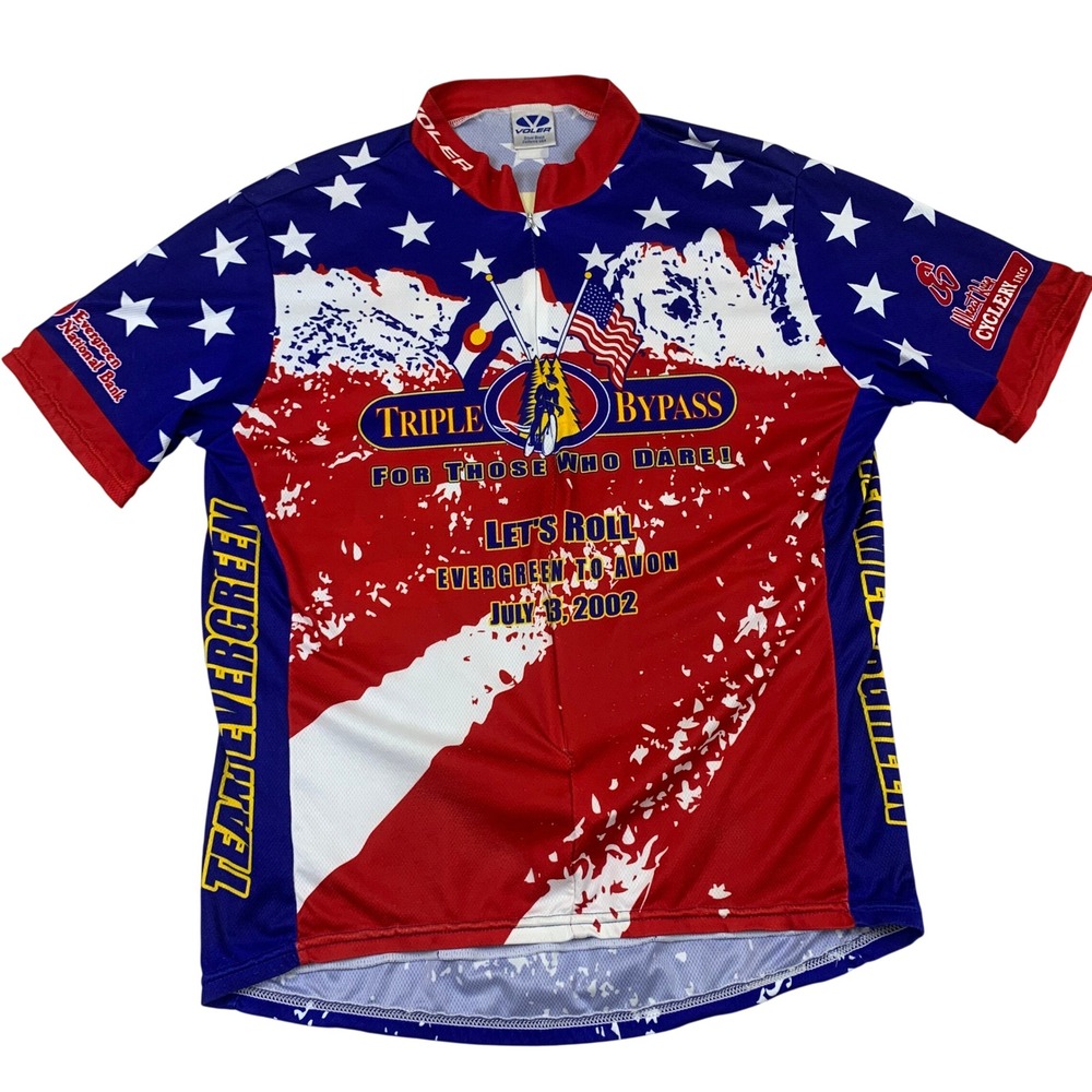 Voler Triple Bypass 2002 Cycling Jersey Mens Large Red White Blue USA Made 1669